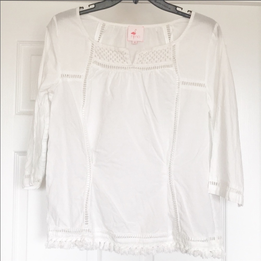 Used Ladies White Blouse with Crochet Detailing M